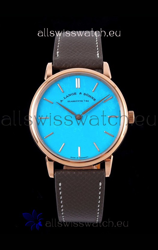 A.Lange & Sohne Saxonia Thin Swiss Replica Watch Rose Gold Case Tiffany Blue Dial