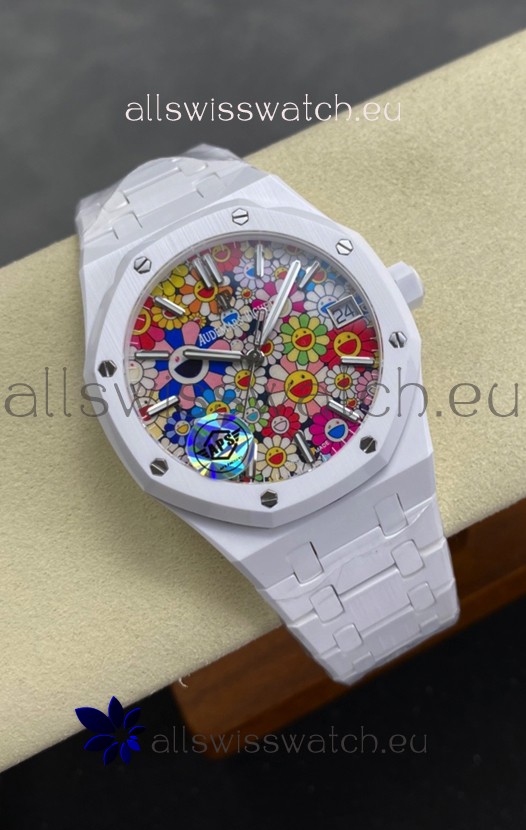 Audemars Piguet Super Clone Royal Oak White Ceramic Watch in Sun-Flower Dial 