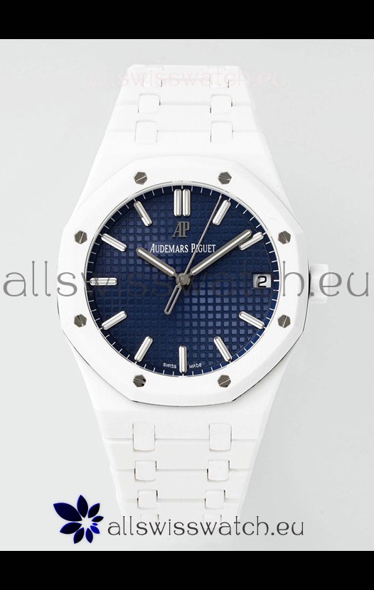 Audemars Piguet Royal Oak 15500 White Ceramic Super Clone Blue Dial Watch 