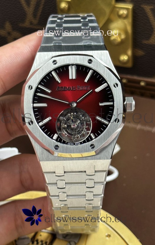 Audemars Piguet Super Clone Royal Oak Flying Tourbillon 41mm Burgundy Dial Watch 