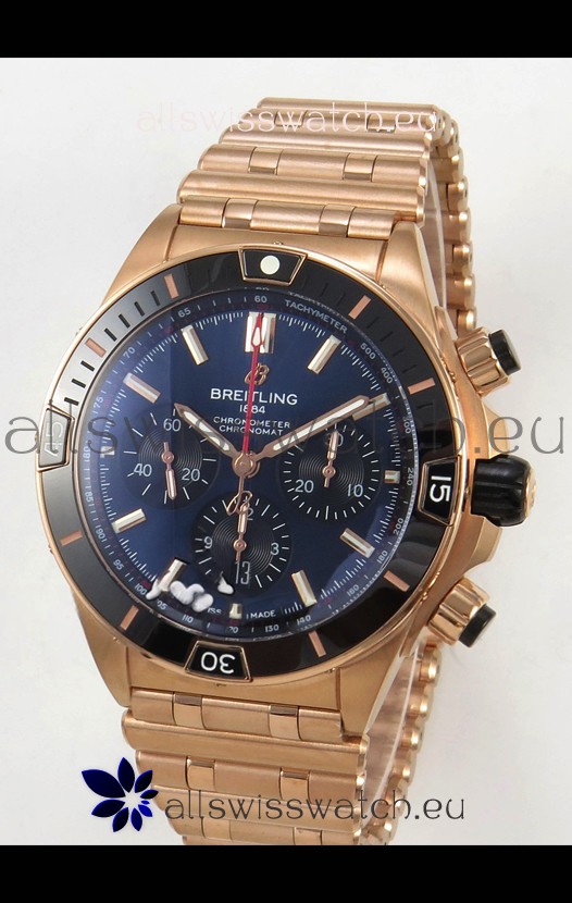 Breitling Chronomat Super Clone B01 42 Edition Swiss Rose Gold Casing Blue Dial 