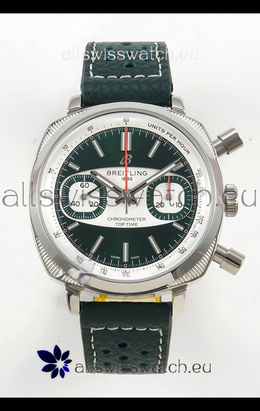 Breitling Top Time Super Clone Chronograph Black Leather Strap Watch 