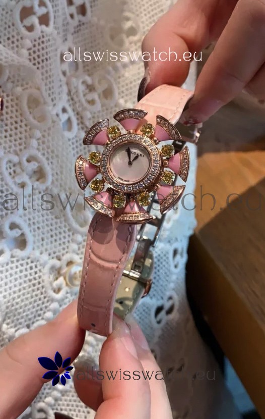 Bvlgari Divas's Dream Edition Watch in Rose Gold Casing - Diamonds Paved Bezel Swiss Replica