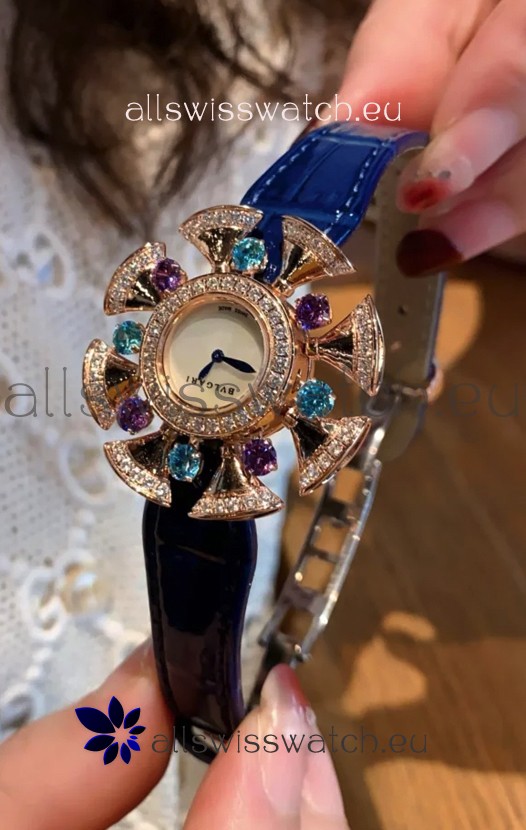 Bvlgari Divas's Dream Edition Watch in Rose Gold Casing - Diamonds Paved Bezel Swiss Replica