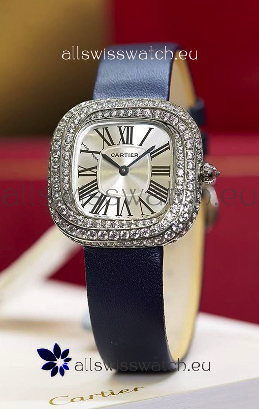 Coussin De Cartier Steel Watch Swiss Replica Watch Blue Strap 