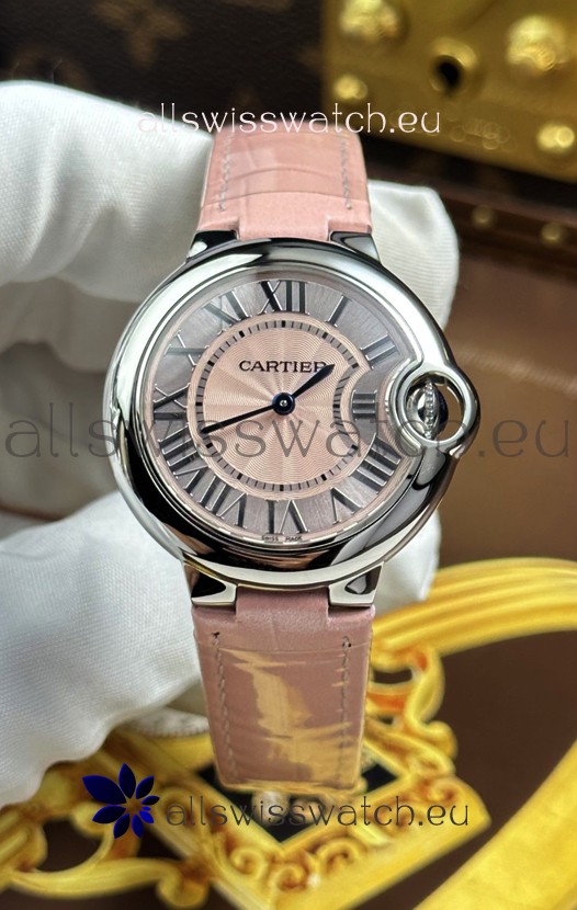 Ballon De Cartier Swiss Quartz 1:1 Mirror Quality 33MM in Pink Dial 