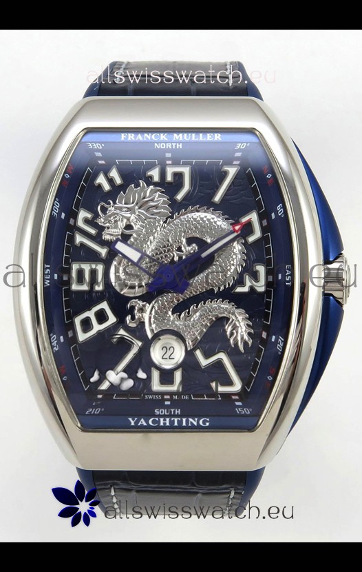 Franck Muller Vanguard Super Clone Yachting Dragon V45 Blue Dial Stainless Steel Case Watch 