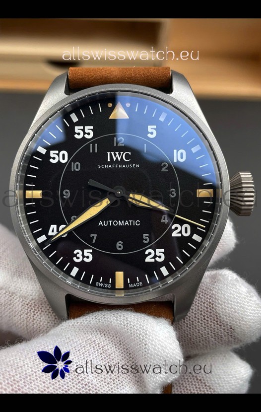 IWC Super Clone Spitfire Black Dial Titanium Swiss Replica Watch 