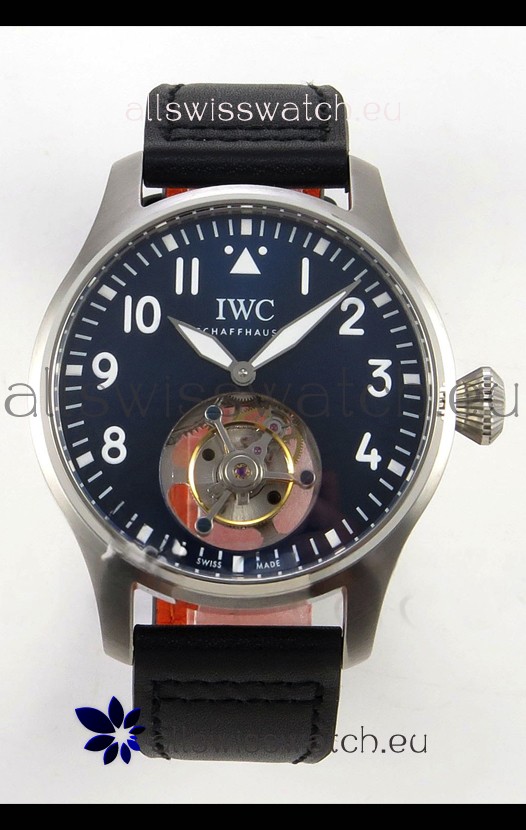 IWC Super Clone Portugese Hand-Wound Genuine Tourbillon Blue Dial Steel Casing Watch