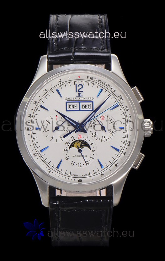 Jaeger LeCoultre Master Control Chronograph Calendar Steel Casing White Dial Watch 