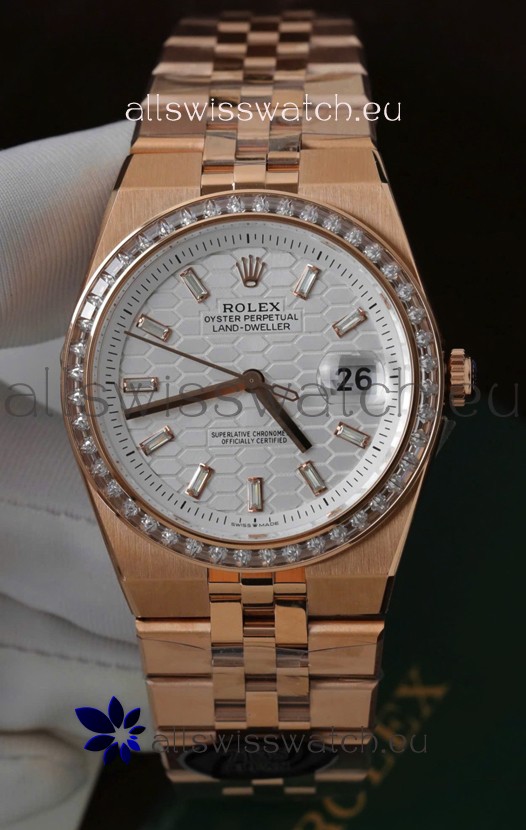 Rolex Land-Dweller 127335 Steel Honeycomb Rose Gold 40MM Swiss Replica Watch 