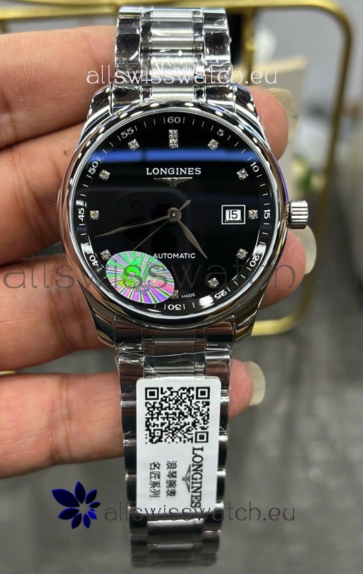 Longines Master Collection Automatic Moonphase Black Dial Swiss Replica Watch Steel Strap