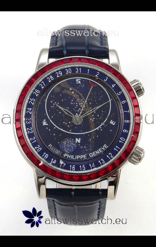 Patek Philippe Grand Complications 6102 Blue Dial Red Diamonds Swiss Replica Watch 