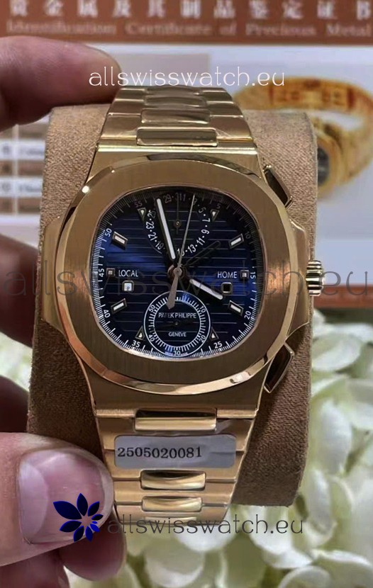 Patek Philippe Nautilus 5990R Rose Gold on 904L Steel Case in Blue Dial - 1:1 Mirror Replica