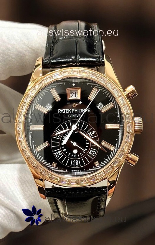 Patek Philippe Super Clone Complications 5961 Rose Gold Watch with Mossanites