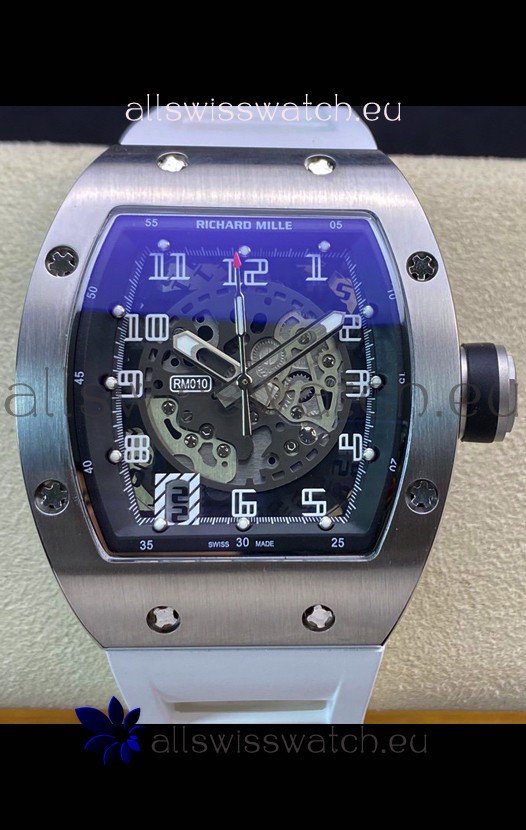 Richard Mille RM010 Stainless Steel Replica Watch in White Strap