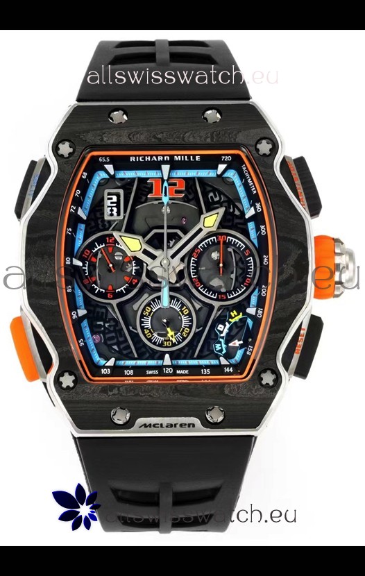 Richard Mille Super Clone RM65-01 Carbon Casing Replica Watch in Black Strap 