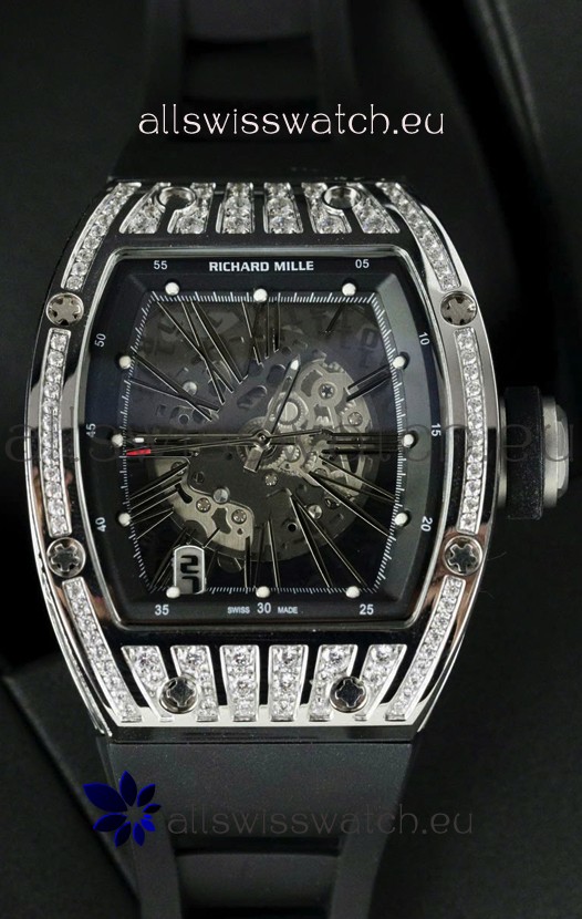 Richard Mille RM010 Stainless Steel Replica Watch in Black Strap