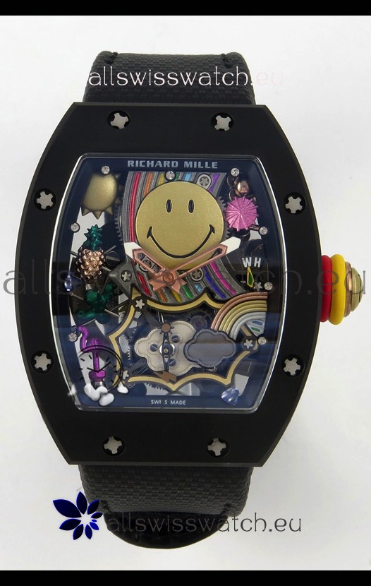 Richard Mille Super Clone RM088 Smiley Tourbillon Black Ceramic Velcro Strap Watch 