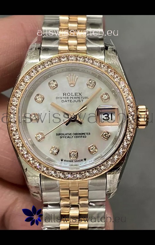 Rolex Datejust Super Clone Mother of Pearl Dial 2 Tone Rose Gold Watch 28MM