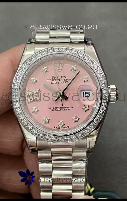 Rolex Datejust Super Clone Pink Dial Steel Casing Watch 28MM