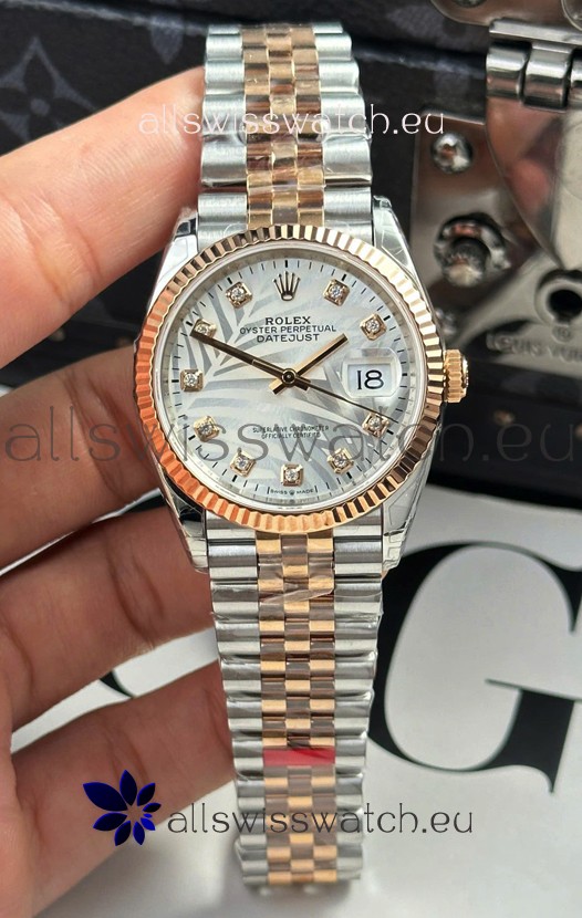 Rolex Datejust Cal.3235 Movement Super Clone Rose Gold 2 Tone 36MM - Silver Fluted Motif Dial