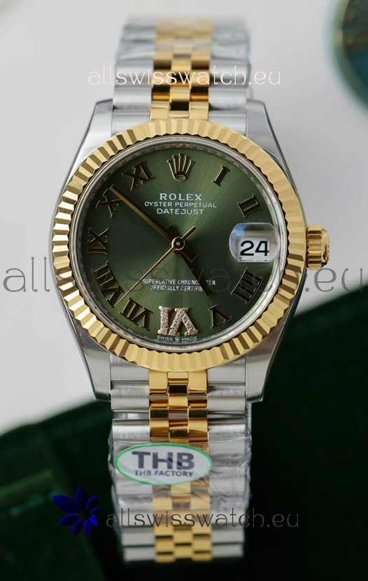 Rolex Datejust Cal.3235 Movement Super Clone Rose Gold 2 Tone 31MM Green Dial Watch 