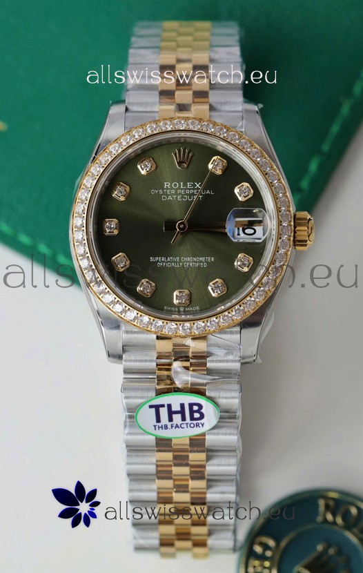 Rolex Datejust Cal.3235 Movement Super Clone Rose Gold 2 Tone 31MM Green Dial Watch 