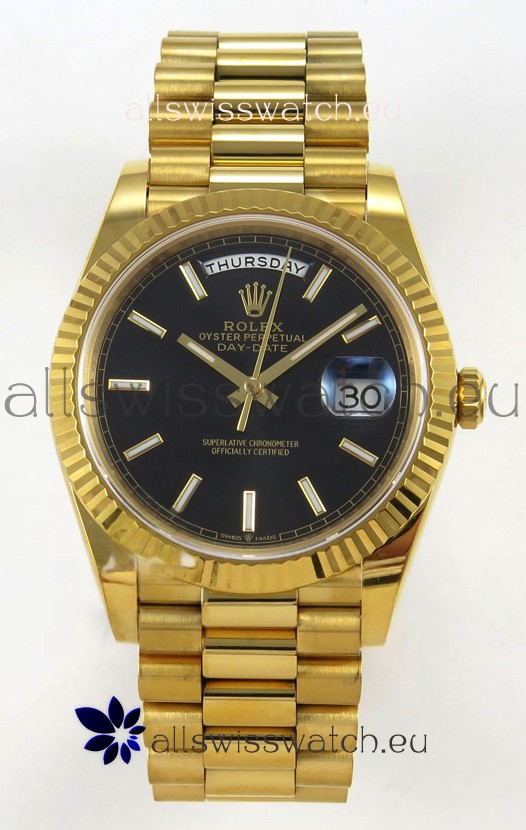 Rolex Day Date Super Clone Black Dial 40MM 220 Grams Swiss Replica watch 