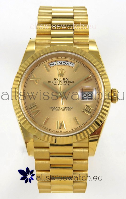Rolex Day Date Super Clone Gold Roman Dial 40MM 220 Grams Swiss Replica watch 