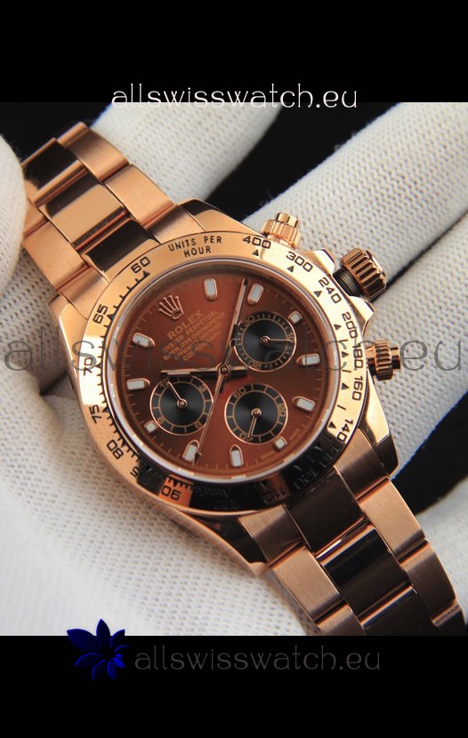 Rolex Daytona Japanese Movement Gold Casing Replica Watch in Brown Dial