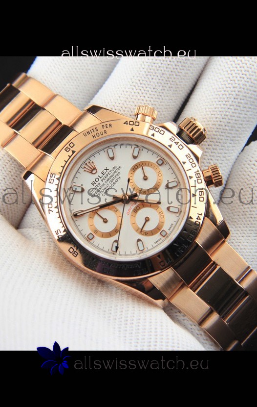 Rolex Daytona Japanese Movement Gold Casing Replica Watch in White Dial