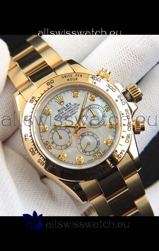 Rolex Daytona Japanese Movement Gold Casing Replica Watch in Mother of Pearl Dial 