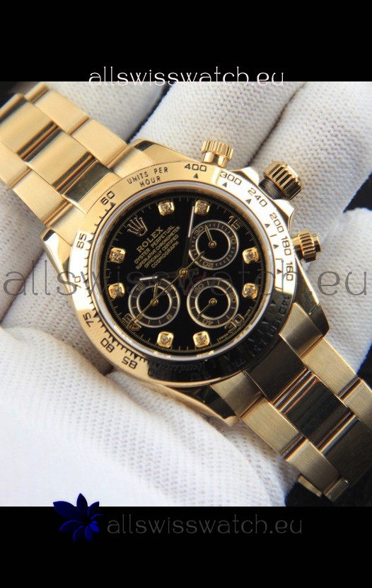 Rolex Daytona Japanese Movement Gold Casing Replica Watch in Black Dial 