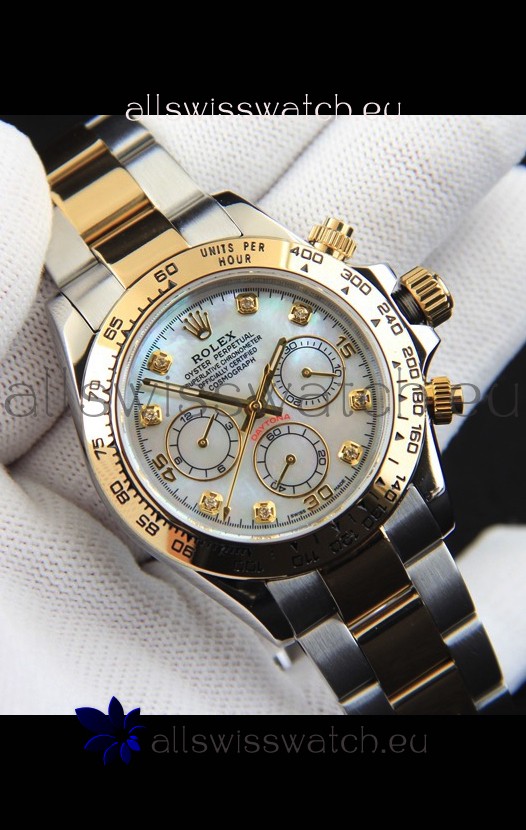 Rolex Daytona Japanese Movement Two Tone Gold Casing Watch in Pearl Dial 