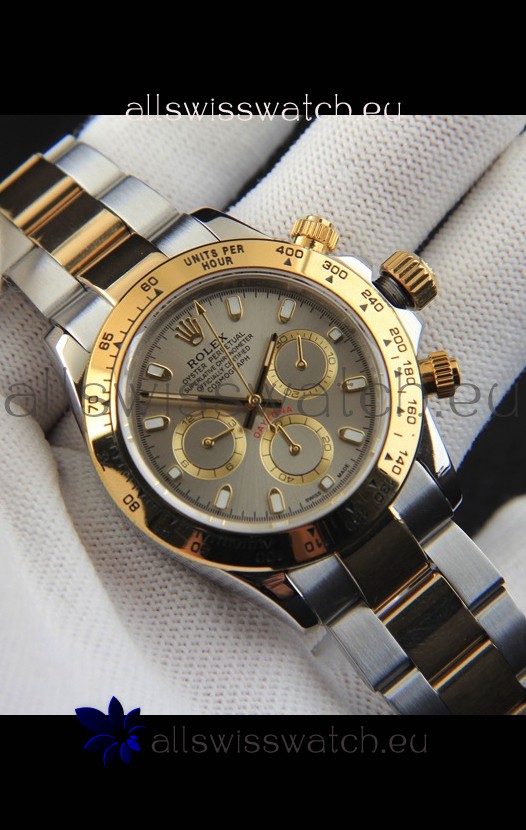 Rolex Daytona Japanese Movement Two Tone Gold Casing Watch in Grey Dial 
