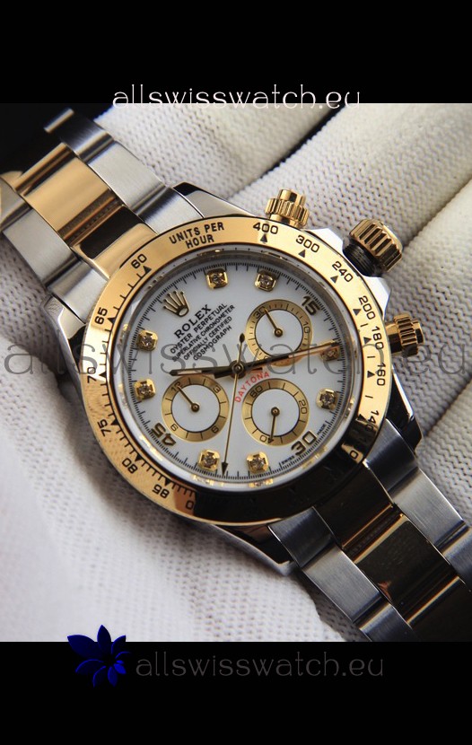 Rolex Daytona Japanese Movement Two Tone Gold Casing Watch in White Dial 