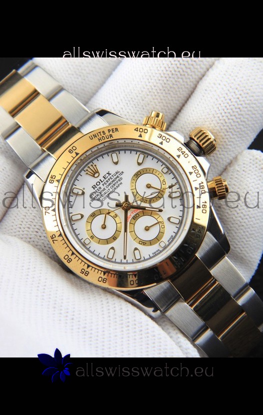 Rolex Daytona Japanese Movement Two Tone Gold Casing Watch in White Dial 
