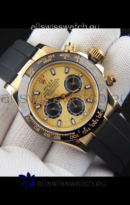Rolex Daytona Japanese Movement Gold Casing Replica Watch in Gold Dial 