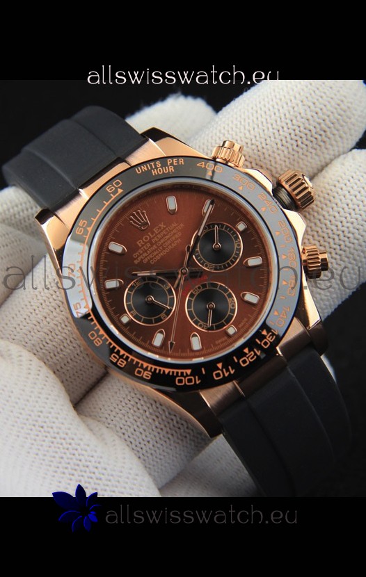 Rolex Daytona Japanese Movement Gold Casing Replica Watch in Brown Dial 