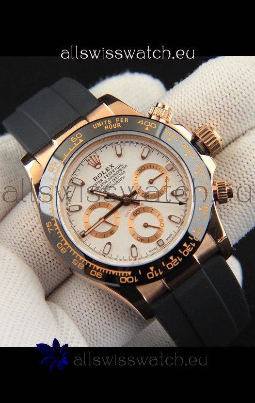 Rolex Daytona Japanese Movement Gold Casing Replica Watch in White Dial 
