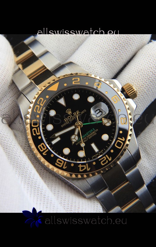 Rolex GMT Masters II Japanese Movement Replica Watch in Two Tone Black Dial