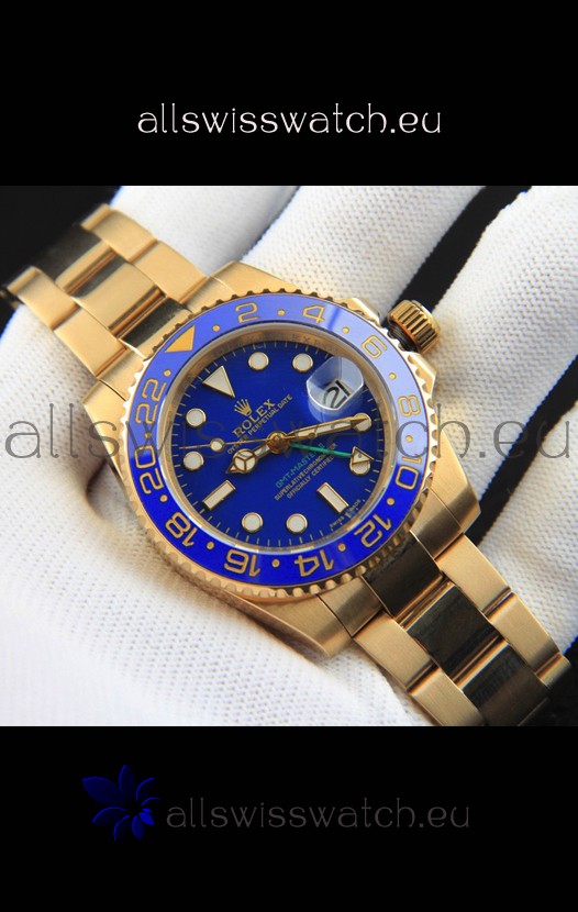 Rolex GMT Masters II Rose Gold Plating Japanese Replica Watch Blue Dial