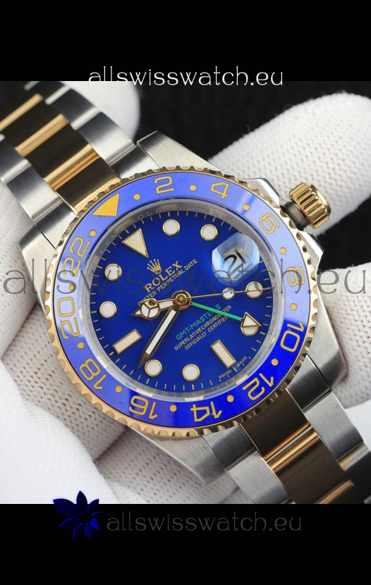 Rolex GMT Masters II 2 Tone Rose Gold Plating Japanese Replica Watch Blue Dial