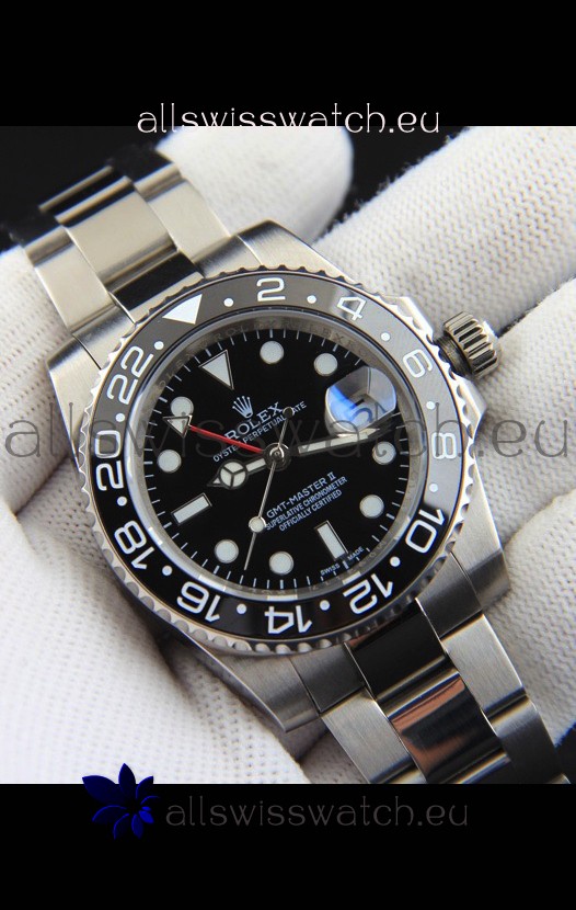 Rolex GMT Masters II Japanese Movement Replica Watch Steel Case Black Dial
