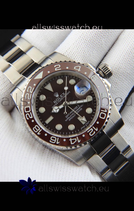 Rolex GMT Masters II Japanese Movement Replica Watch Steel Case Black Dial