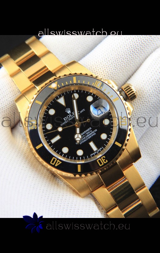 Rolex Submariner Japanese Replica Watch in Yellow Gold Casing Black Dial 