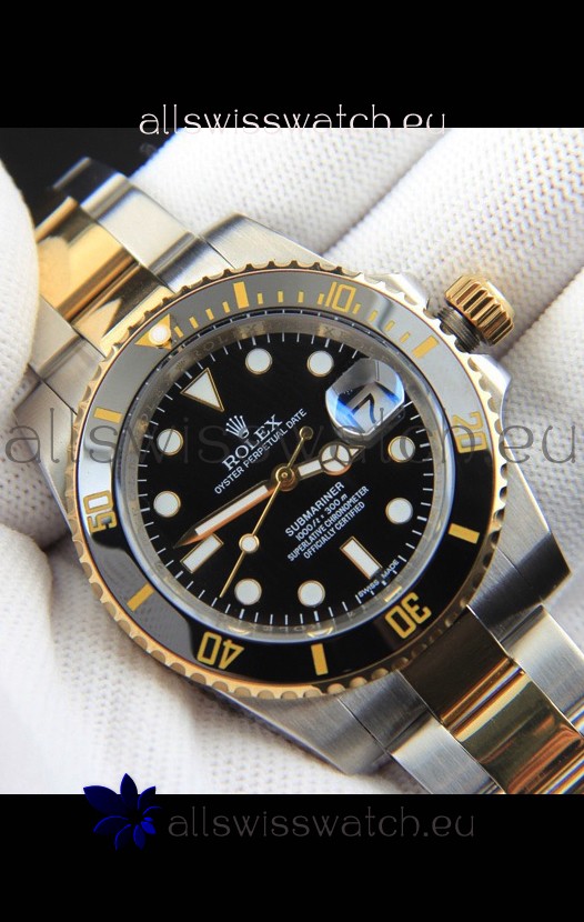 Rolex Submariner Japanese Replica Watch in 2 Tone Yellow Gold Casing Black Dial 