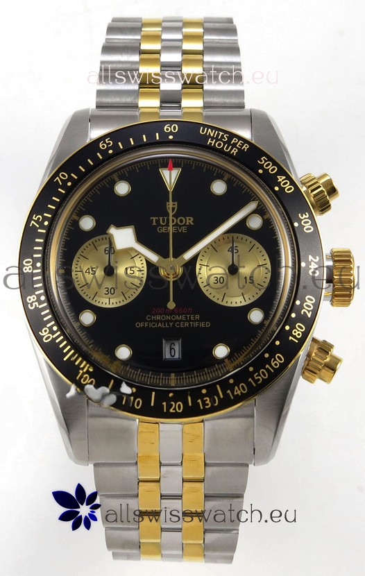 Tudor Super Clone Black Bay Chronograph Two Tone Watch in Black Dial