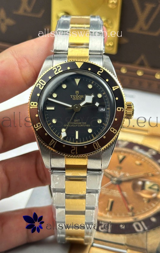 Tudor Black Bay Super Clone GMT Two Tone Black Dial Swiss Replica Watch 